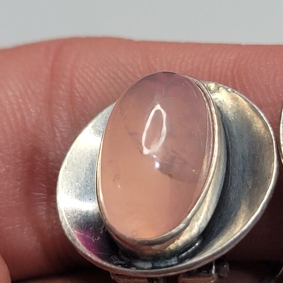 Vintage 835 Silver And Rose Quartz Clip On Earrings - Picture 6 of 9